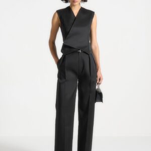 Sateen Twin Pleat Trousers - Black