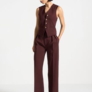 Tailored Twin Pleat Trousers - Wine Red