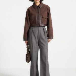 Suede & Pebbled Leather Jacket - Brown