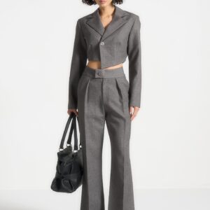 High Waisted Tailored Trousers - Grey Marl