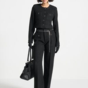 Tweed Trousers with Belt - Black