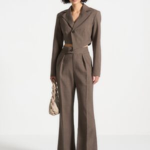 High Waisted Tailored Trousers - Dark Taupe