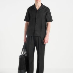 Relaxed Fit Twin Pleat Tailored Trousers - Black