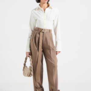 Tailored Trousers with Oversized Belt and Ankle Ties - Taupe