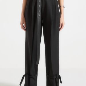 Tailored Trousers with Oversized Belt and Ankle Ties - Black
