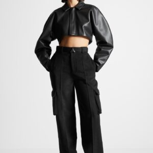Wool Tailored Cargo Trousers - Black