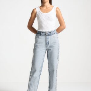 Distressed Mom Jeans - Mid Blue