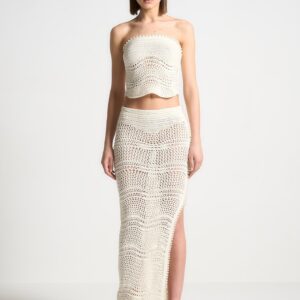 Pearl Applique Crochet Maxi Skirt - Cream