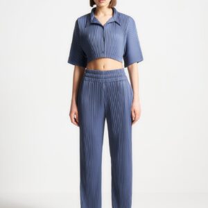 Pleated Cropped Shirt - Steel Blue