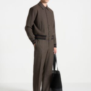 Regular Fit Houndstooth Wool-Blend Trousers - Brown