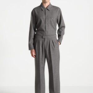 Relaxed Fit Textured Tailored Trousers - Grey