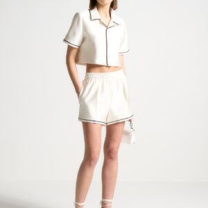 Satin Shorts with Piping - Cream