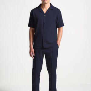 Seersucker Tapered Trousers - Navy