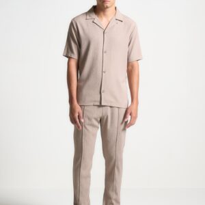 Seersucker Tapered Trousers - Taupe